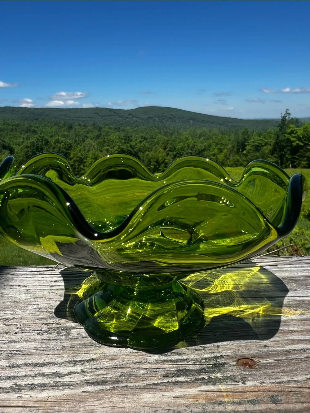 MCM Avocado Green Pedestal Taper Candle Holder/ Bowl/ Dish